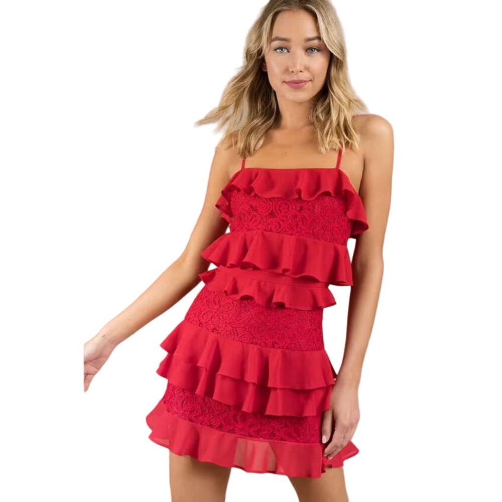 Tobi Kiss the Night Red Ruffle Dress Size M